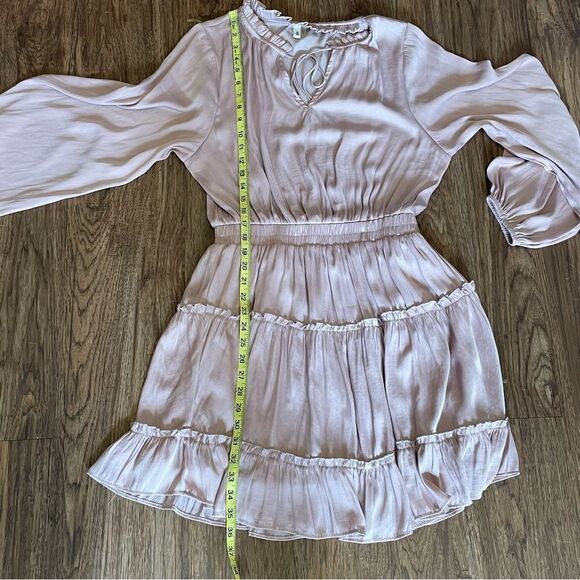 Glam Boho Ruffled Ballon Long Sleeve Mini Dress Blush Mauve Pink Size Large - Picture 8 of 11